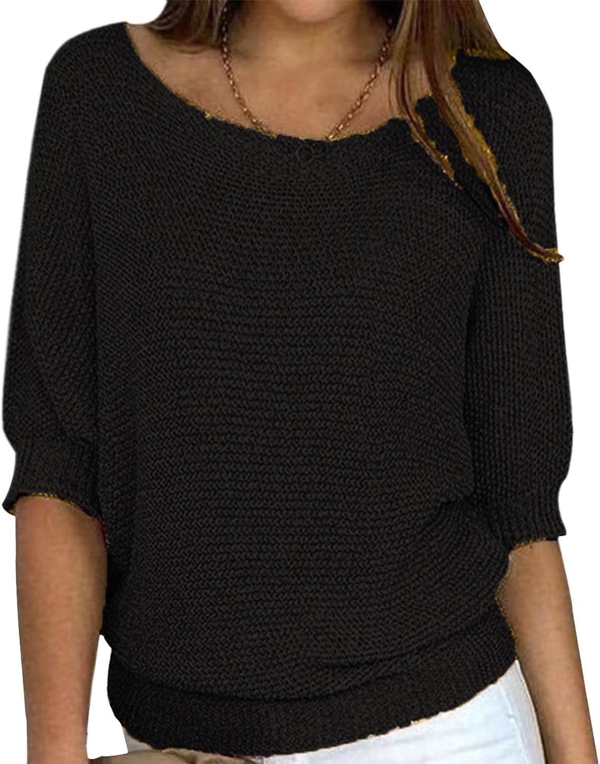 3/4 Sleeve Sweaters for Women Casual V Neck Pullover Sweaters Lightweight Solid Loose Fit Oversized Knit Tops