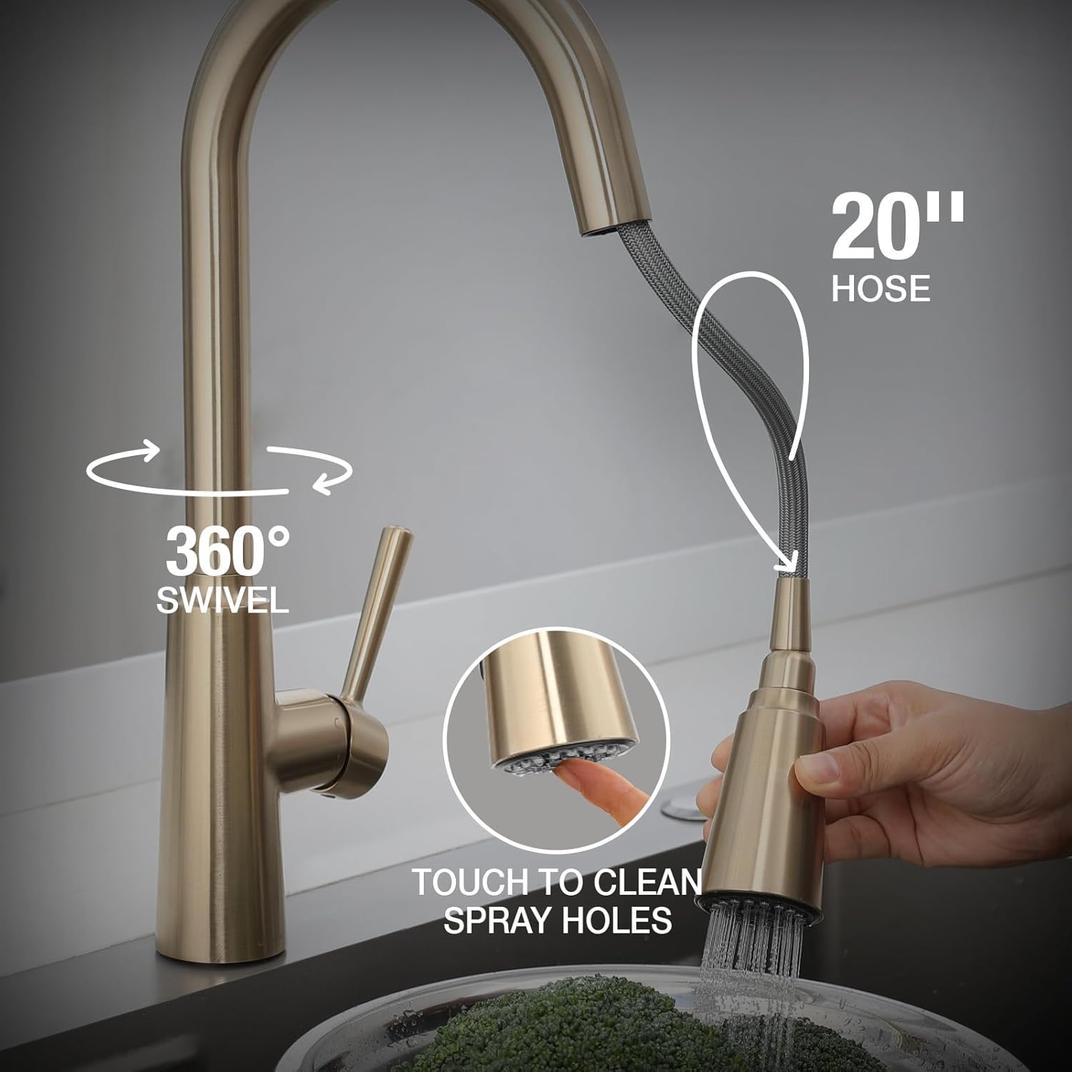 Lava Odoro Champagne Gold Kitchen Faucet with Pull Down Sprayer, Modern Kitchen Sink Faucet with Magnetic Docking Spray 2-Function, Single Handle Faucet for Kitchen Sink 1 Hole and 3 Hole, KF241-CB
