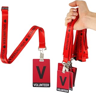 25pcs Volunteer ID Badges with 25pcs Volunteer Lanyard, Volunteer Badge Lanyards Volunteer Name Tags Event Staff Volunteer Strap Lanyards with Clip Release for Company Campus School Exhibition (Red)