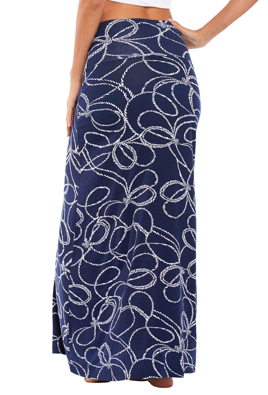 EXCHIC Jupe longue style bohème avec taille élastique et imprimé/unie, 10, XX-Large