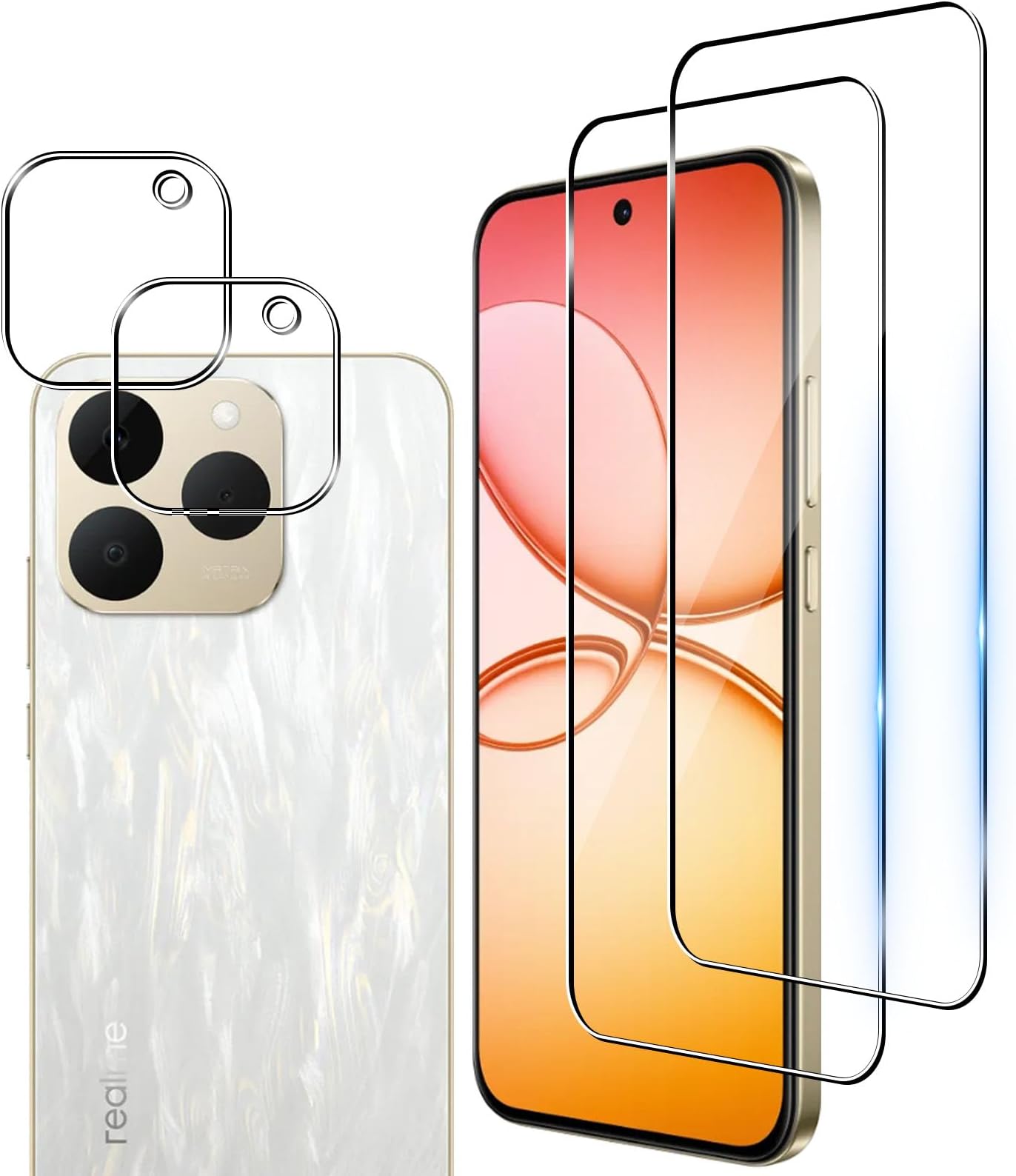 Screen Protector for Realme 15T 5G for Tempered Glass, 2 Pieces Tempered Glass Screen Protector and 2 Pieces Camera Protection, 9H Hardness, Anti-Scratch, Anti-Bubble, HD Clear Screen