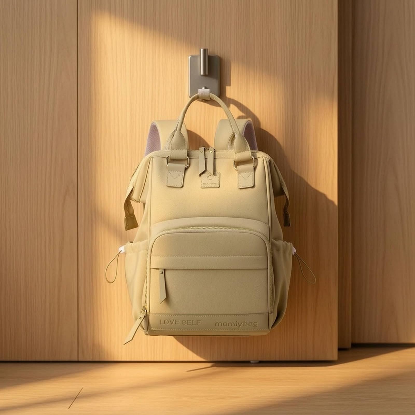Zaino Fasciatoio Imbottito Zaino Mamma con Tasche Unisex Borsa Fasciatoio per Neonati, Grigio, Grigio Tè Matcha