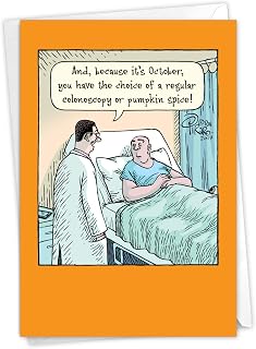 NobleWorks - Happy Halloween Card Funny - Fun Cartoon Humor, Spooky Greeting Notecard with Envelope - Pumpkin Spice Colonoscopy C6233HWG