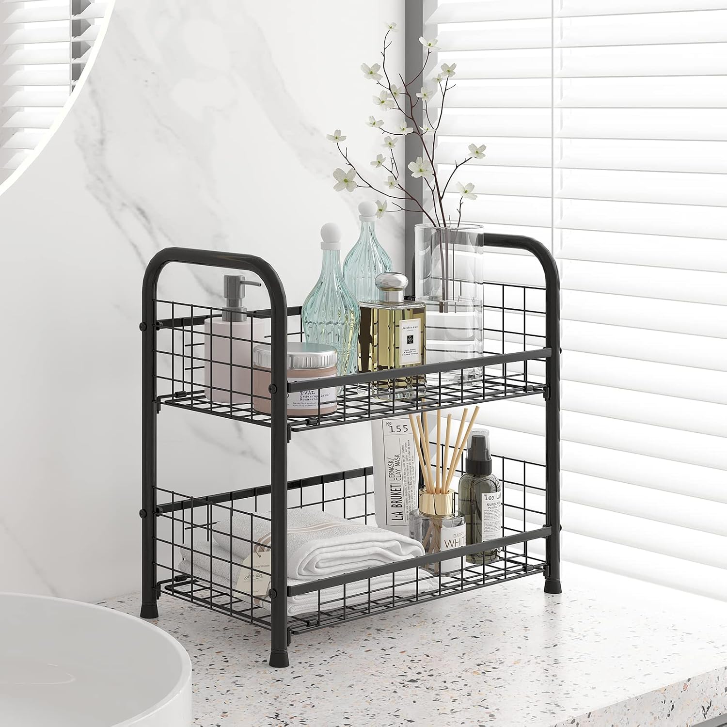 Bathroom Shelf, Kitchen Shelf Unit 2Tier FreeStanding Open Shelf Under