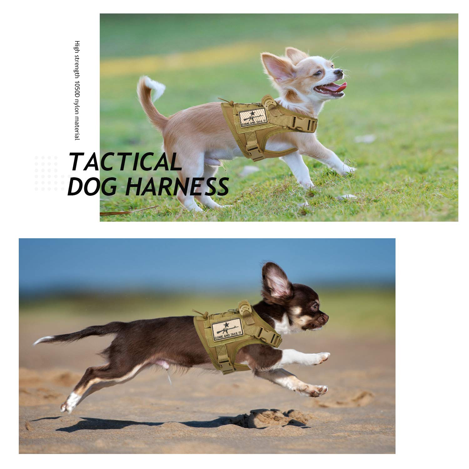 Arnés táctico para Perro, Chaleco de Entrenamiento al Aire Libre, Chaleco Ajustable para Perros de Trabajo Militar con Sistema Molle y Mango de Goma (S = Pecho de 19.7 a 22.8 Pulgadas