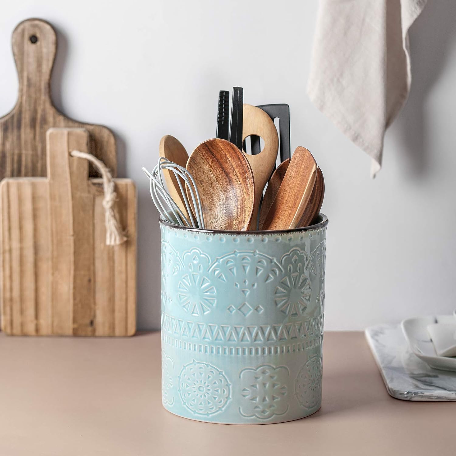 LIFVER Kitchen Utensil Holder，for Countertop, Ceramic Utensils Crock (7.2 inches, Blue) : Home & Kitchen