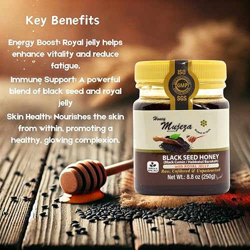 Miniatura 3 de Miel de semillas negras con jalea real, no mezclada con aceite o polvo, sin gluten, sin OMG, miel orgánica, refuerzo inmunológico, 100% natural