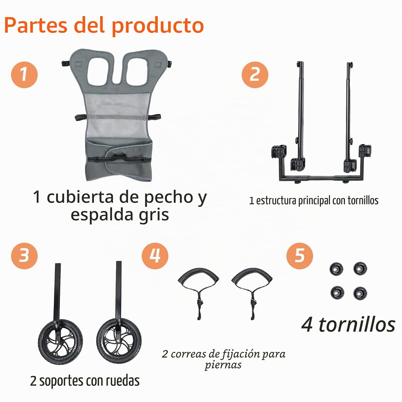 silla de ruedas grande para perros, silla de ruedas gigante gris, carrito ligero para discapacitados/viejos, ajustable