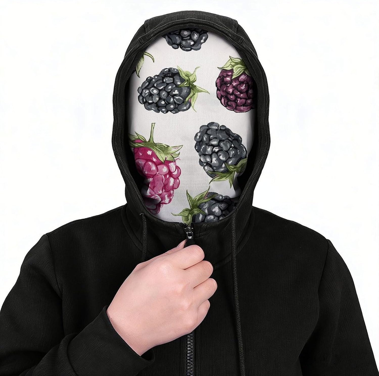 BlackBerry Fruit Pattern Face Shielding Protection for Women, Funny Cooling Mask for Men, Breathable Full Head Mask for Outdoor, Full Face Cover for Cycling, Windproof Hood Cover White image 3