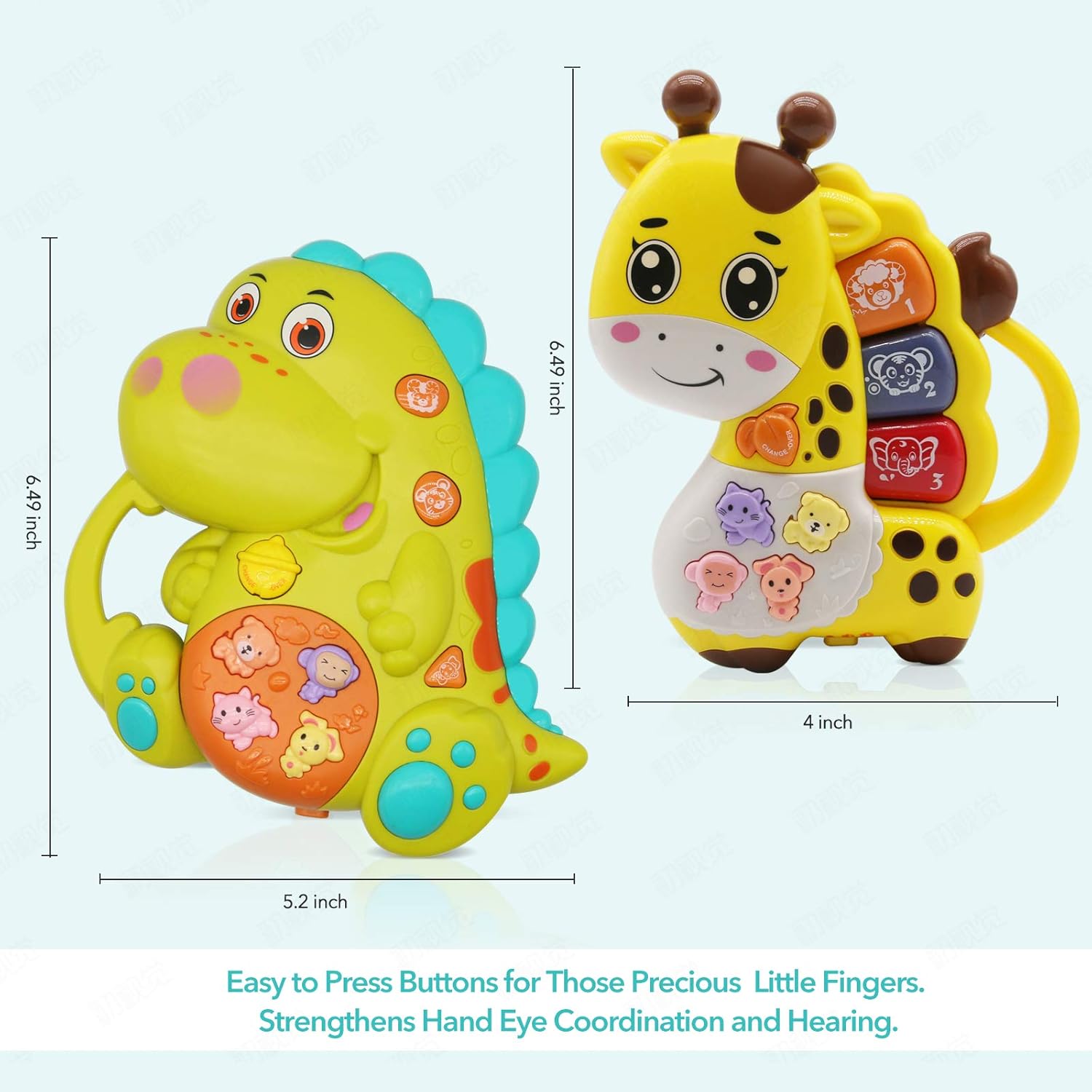 INTEGEAR 2 Pack Baby Musical Toys, Educational Light Up Toy with Sound and Piano Keyboard Gift for Toddlers 12 Months and Up, Dinosaur and Giraffe : Toys & Games