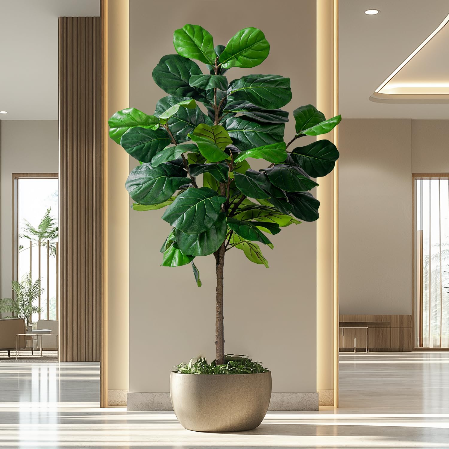 Artificial Fiddle Leaf Tree-6ft Faux Plant Fake Ficus Lyrata Tree Artificial Fig Silk Trees with Pot Floor Plants for Home Living Room Decor Indoor(No Planter - Image 6