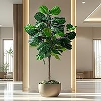 Vista 6 de Artificial Fiddle Leaf Tree-6ft Faux Plant Fake Ficus Lyrata Tree Artificial Fig Silk Trees with Pot Floor Plants for Home Living Room Decor