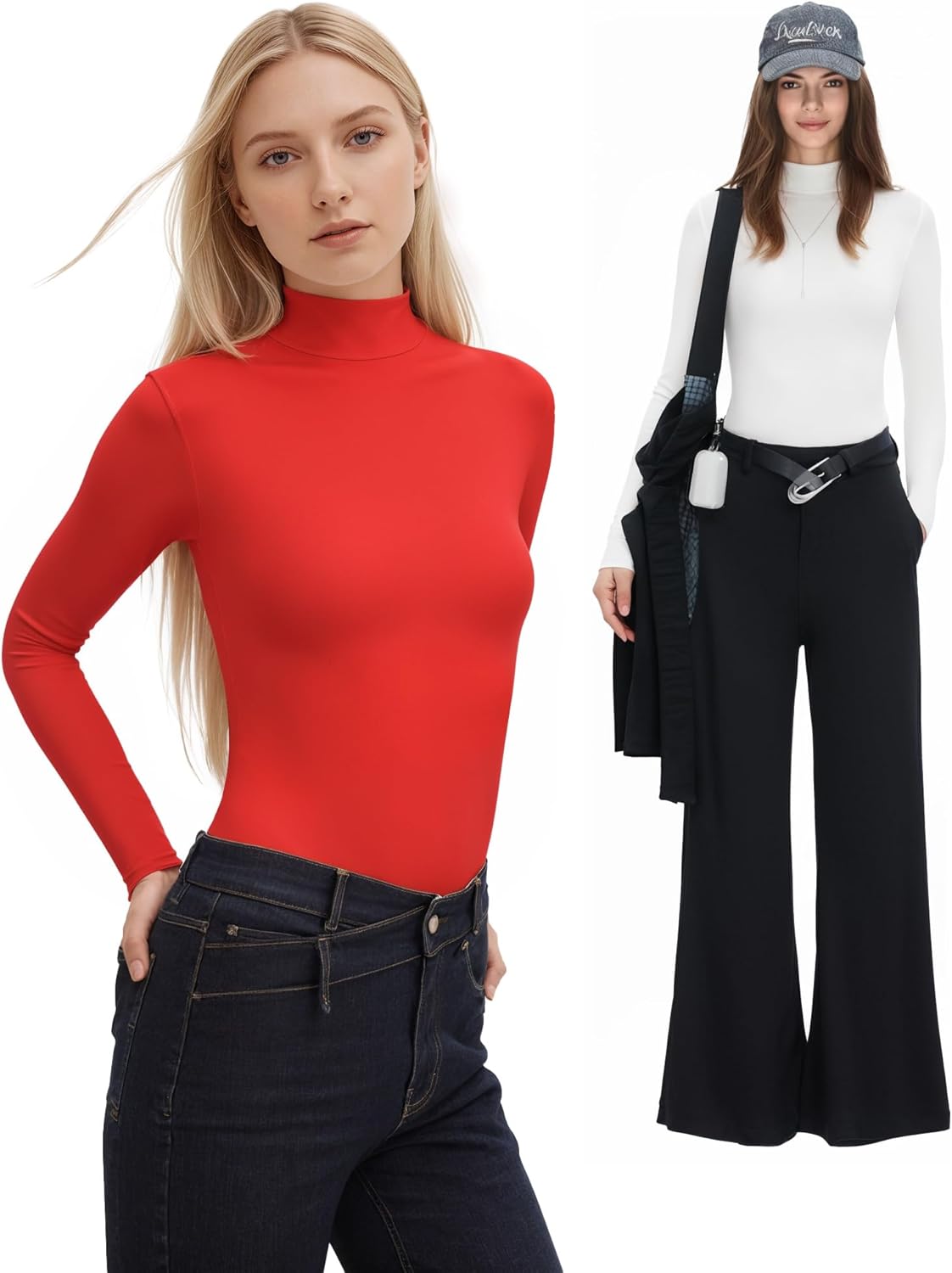 Womens Long Sleeve Body Suits Mock Turtleneck Thong Bodysuits Shirts Trendy Fall Going Out Tops Y2K 2025 - Image 5