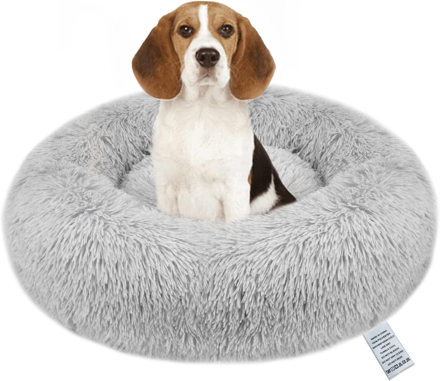 OKPOWDonut Dog Bed,Calming Anti Anxiety Extra Large Dog Beds,Washable Soft Warm Plush Fleece Fluffy Soothing Cat Pet Cushion,Round Orthopedic Relief Improved Sleeping Kitten Bed 80cm