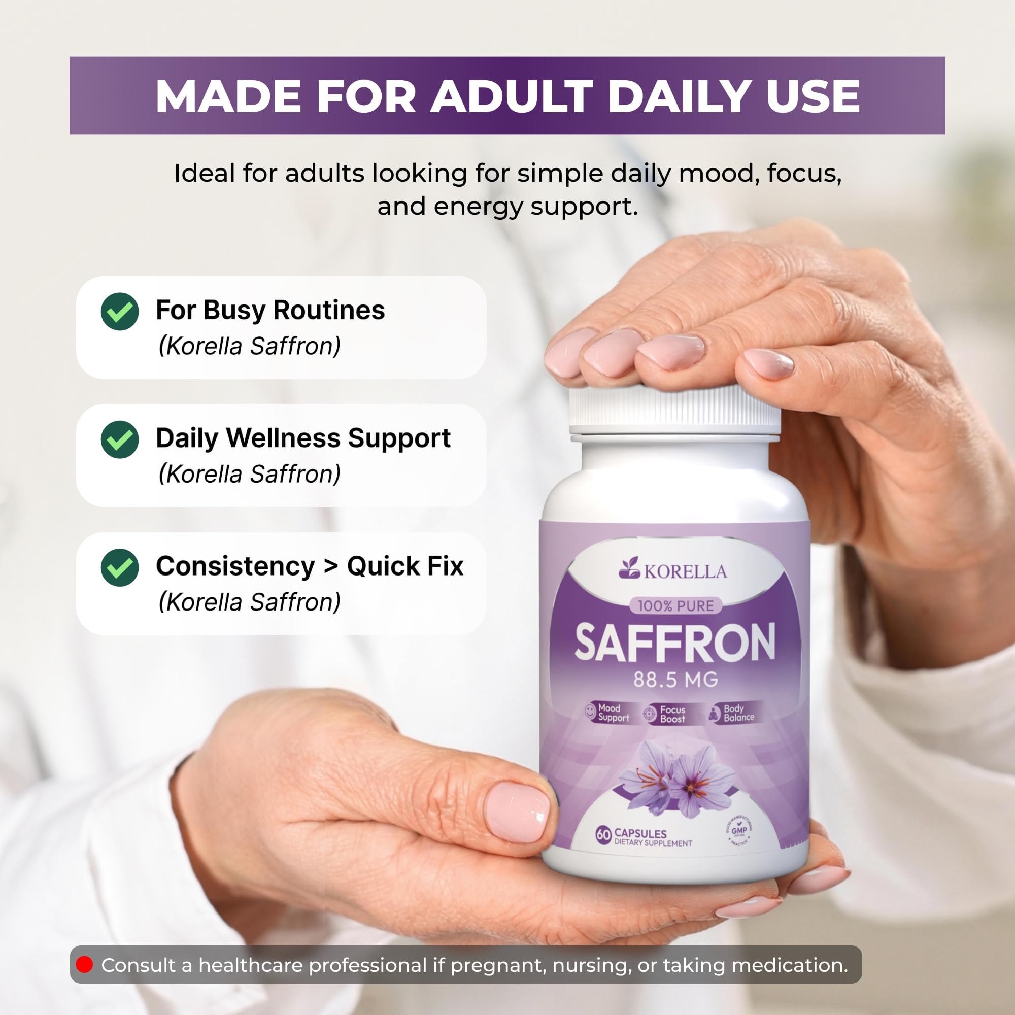 KORELLA Saffron Supplement 88.5 mg – Pure Saffron Extract Capsules for Wellness, Energy Support & Focus – Pure Saffron Supplements - Natural Saffron Pills for Men & Women – 60 Count — Amazon image 9
