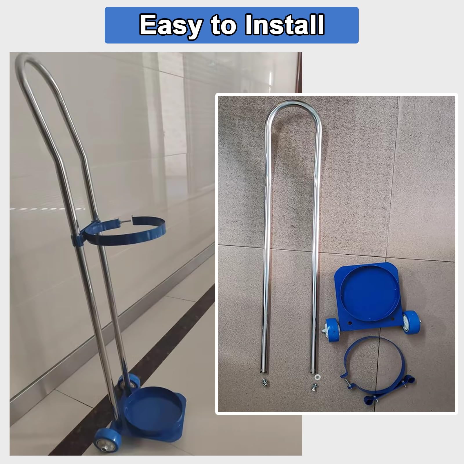 Generico Carrello Portatile per bombole di Ossigeno con Doppie Ruote per Un Facile Trasporto, Robusto Supporto da Pavimento per Un deposito Sicuro, Ideale per strutture mediche, Uso Domestico e offic