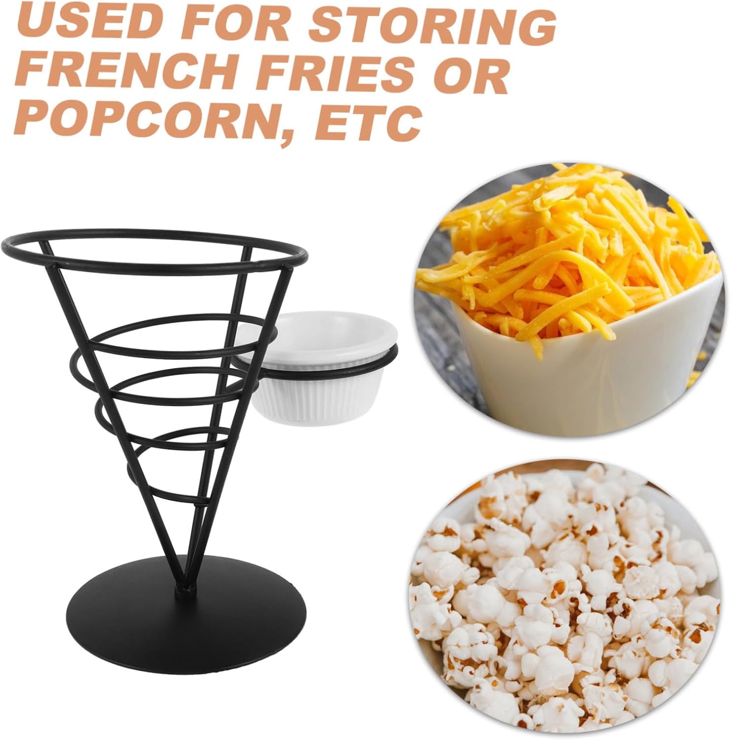 Happyyami Modern French Fries Holder Snack Stand Appetizer Serving Rack Iron Wire Basket for Occasions