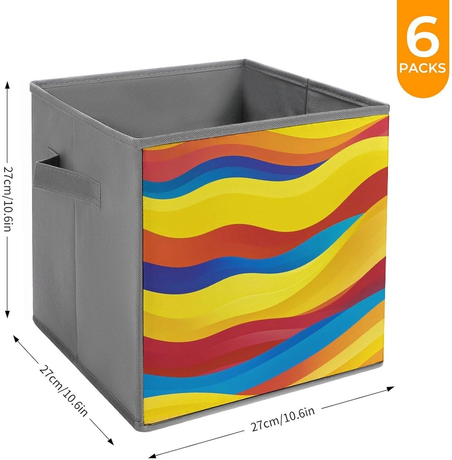 Colorful Waves Foldable Storage Box with Handles, Durable Oxford Storage Cubes, 6PCS Collapsible Closet Organizer for Home, Shelf, Office, Travel