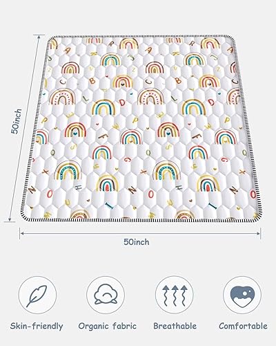 Miniatura 7 de Tapete de juego bohemio para bebé, de 50 x 50 pulgadas, tapete grueso para el suelo del bebé, tapete antideslizante acolchado para gatear, tapete de