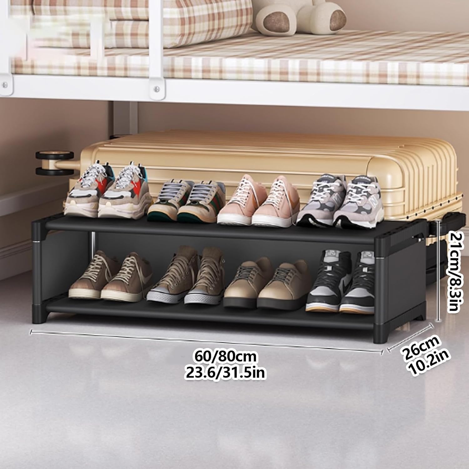Under Bed Shoe Rack with Wheels, 3-Tier Rolling Shoe Organizer Cart for Storage, Portable Shoe Shelf for Hallway Closet Bedroom Dorm(White,80x21x26cm/31x8x10in)