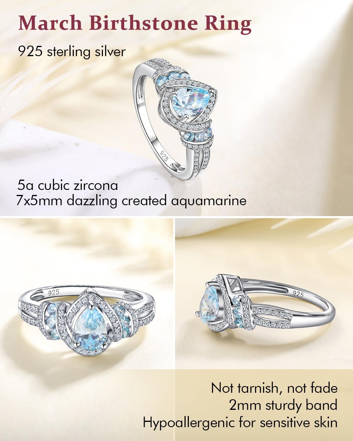 DAYBYDAY Pear Birthstone Rings for Women 925 Sterling Silver Created Gemstone Pear Shaped Engagement Ring Split Shank Anniversary Wedding Rings for Women - Image 4