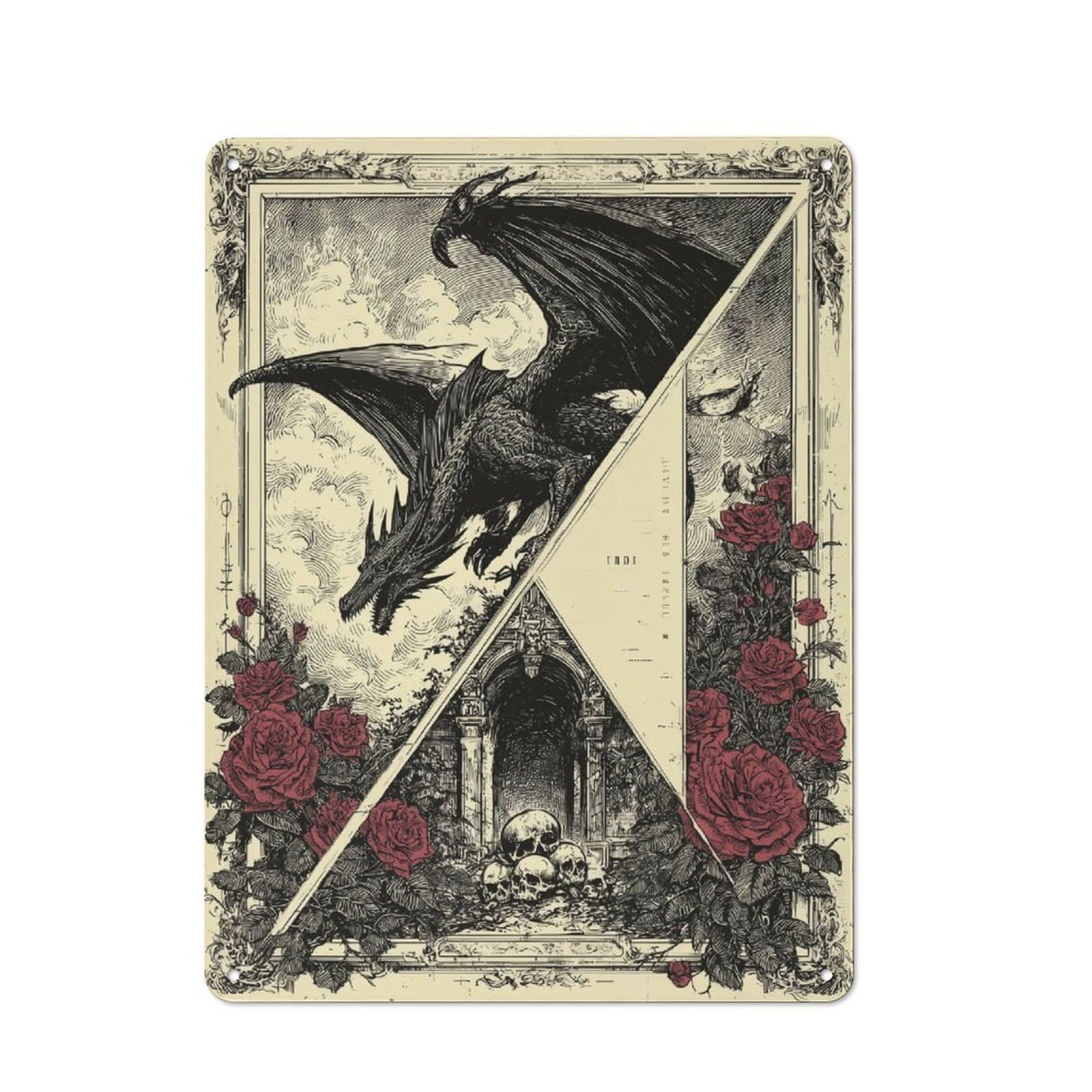 Junmoney Dragon's Dominion Printed Metal Sign 40X30cm For Studio Or Craft Room, For Creative-Space Collectors