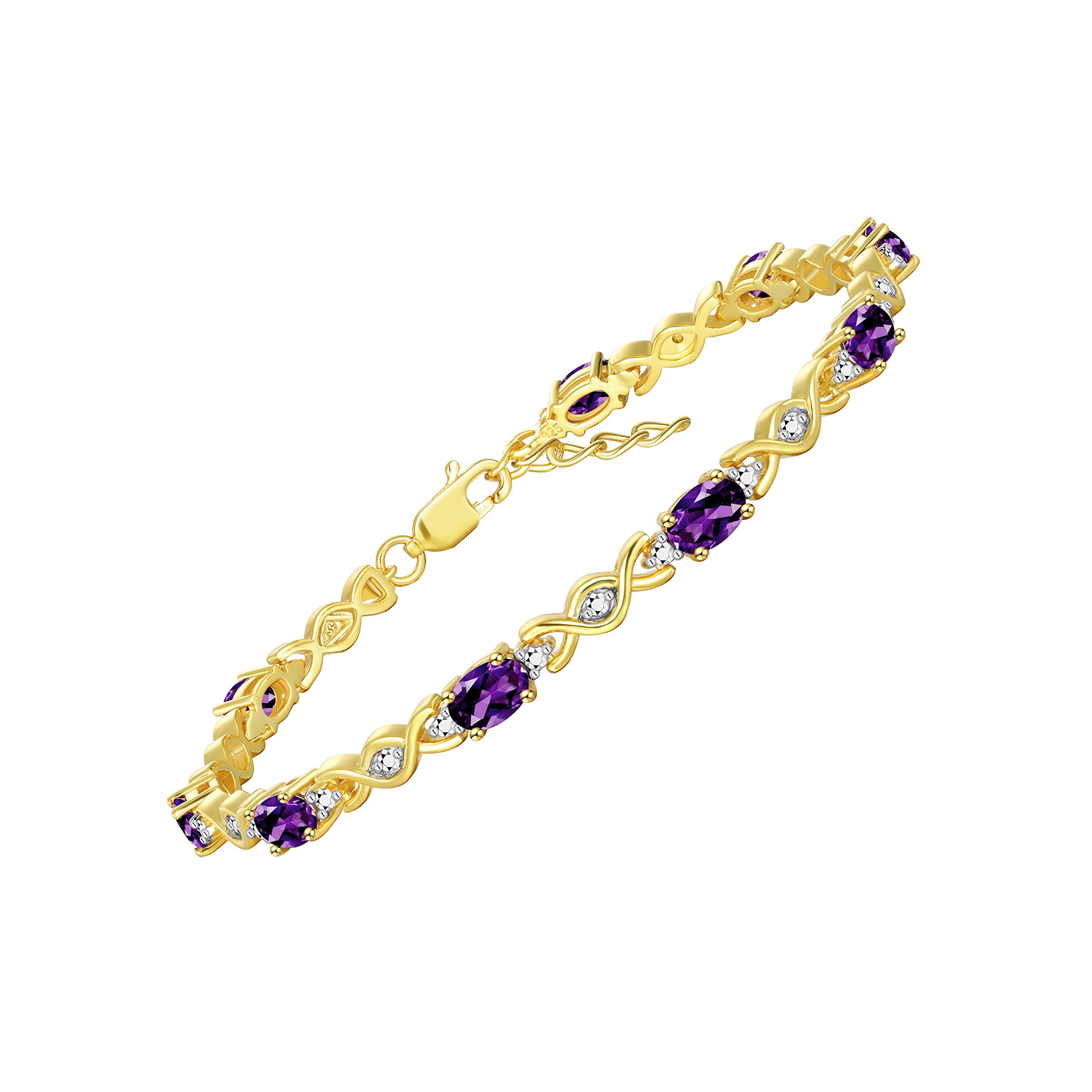 Rylos Bracelets for Women Yellow Gold Plated Silver XOXO Hugs &amp; Kisses Tennis Bracelet Gemstone &amp; Diamonds Adjustable to Fit 7"-8" Wrist, 10 Gorgeous 6X4MM Jewelry for Women Friendship Bracelets