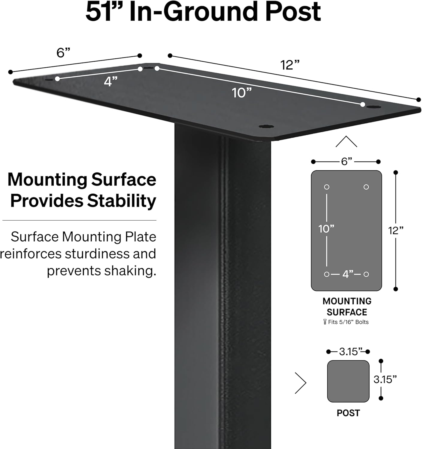 adoorn 51” Mailbox Post - In Ground Mailbox Posts for Outside, Heavy Duty Metal Mailbox Post for Use with Post Mount Mailbox - Black