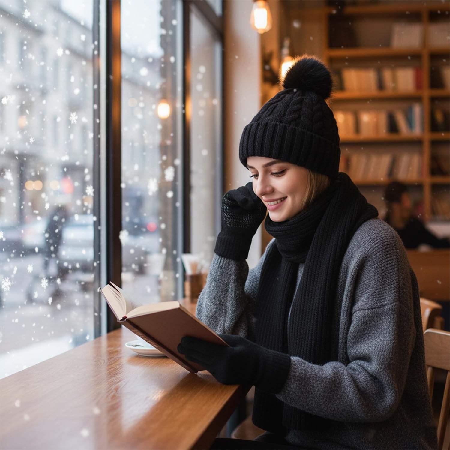 Women Winter Beanie Hat Circle Scarf Set Pompoms Peruvian Ski Snow Ear Flaps Cold Weather Warm Sherpa Knit Hats Fleece Lined - Image 9