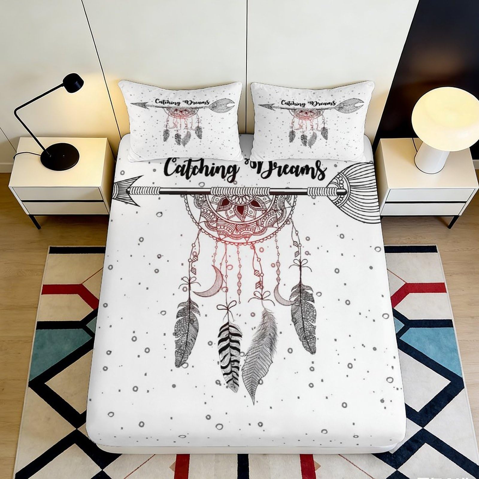 Pnayamiorkfel Style-8 3D Printed Dreamcatcher Arrow Fitted Sheet Microfiber Boho Feather Bed Cover For Bedroom Guestroom Easy Care 90X200x25cm