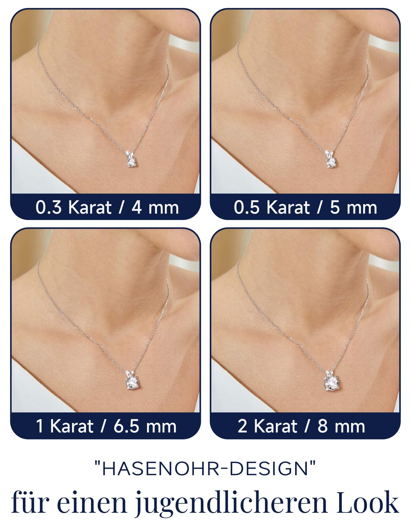 MomentWish Moissanite Halskette Damen, 0,3/0,5/1/2 Karat Solitär Diamant Kette Silber 925 Weißgold/Roségold/Gold Vergoldet Schmuck Geschenk Weihnachten für Frauen
