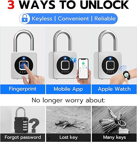 Miniatura 2 de eLinkSmart Cerradura de casillero de gimnasio con huellas dactilares, candado biométrico sin llave, resistente a la intemperie, aplicación digital