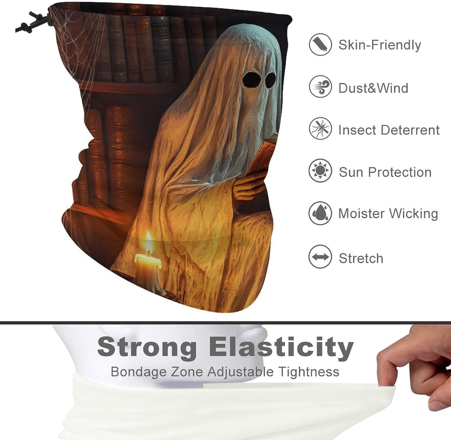 Halloween Ghost Reading Neck Gaiter Multifunctional Face Mask Windproof Head Wrap for Men Women
