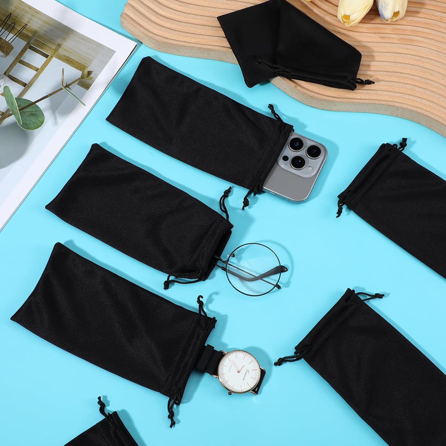 200 Pack Microfiber Case Pouch Bag Sunglasses Pouch Soft Slim with Drawstring Closure Sunglass bag for Men Women