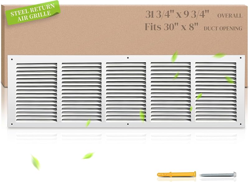 30x8 Steel Return Air Grille, HVAC Vent Cover Fits 30"W x 8"H Duct Opening