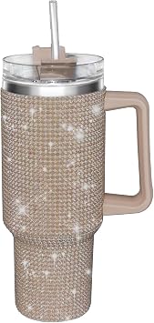 40oz Tumbler with Handle and Straw, Glitter Rhinestones Tumbler Bling Cups