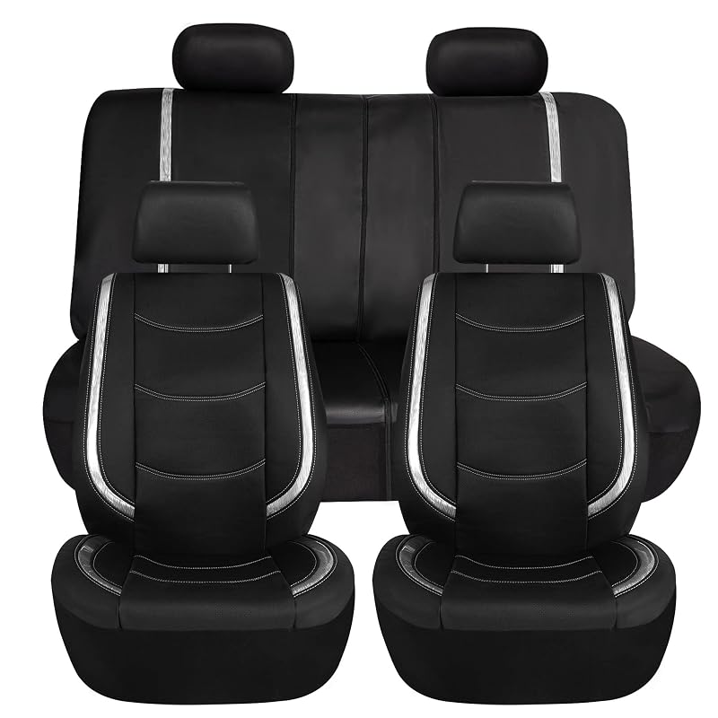 Kit Completo de Capas para Bancos Automotivos em Couro Sintético FH Group Branco, Ajuste Amplo, Compatível com Airbag
