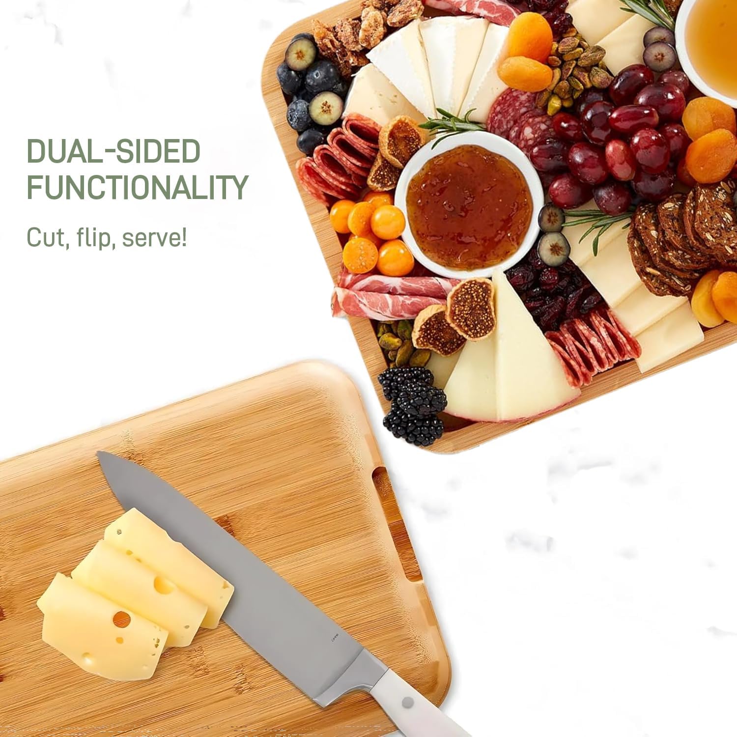 Premium Charcuterie Board - Bamboo Cheese Board, Cheese Board with Clear Locking Lid, Serving Platter Tray for Food Lovers and Parties,Elegant Fruit Tray for Housewarming, Wedding or Engagement