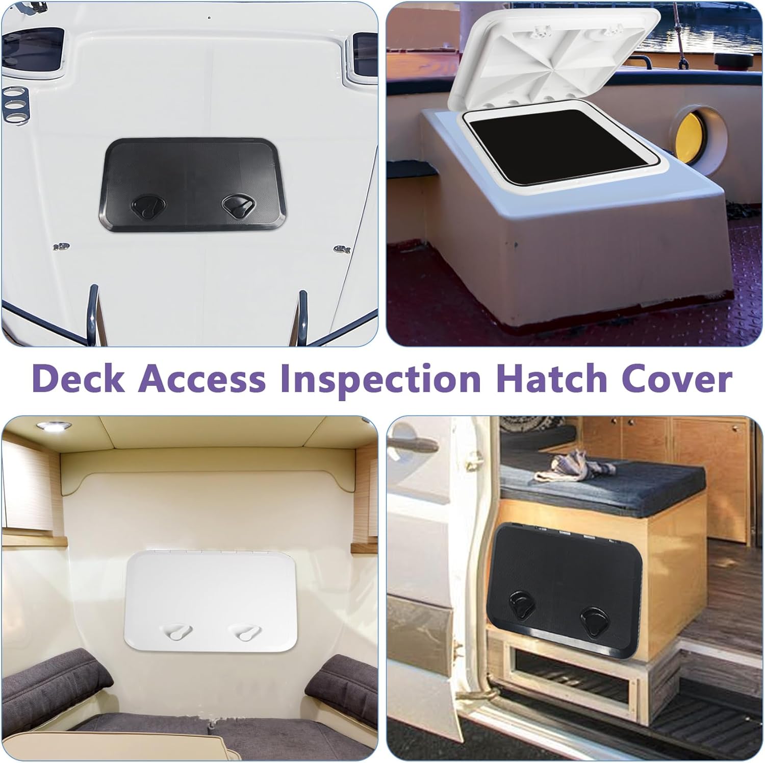 Boat Deck Access Hatch & lid 14.7x10.6in/17.3x12.4in/24x14in/20x18in,Marine Inspection Hatch Access Hatch Rectangle,Inspection Hatch Cover Deck Hatch Deck Plate Hatch for Marine Caravan RV,White/Black