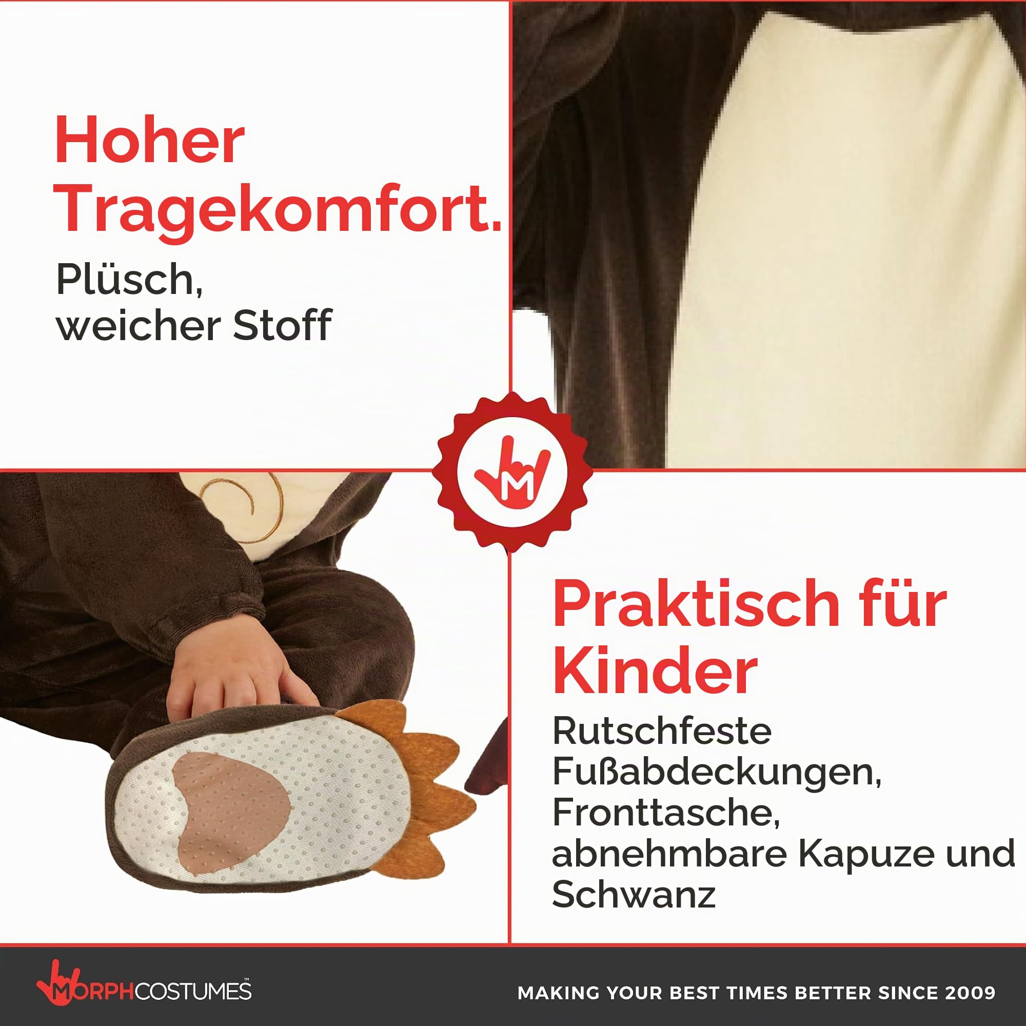 Morph Affen Kostüm Kinder, Tierisches Halloween Kostüm Kinder | Plüsch-Body, Kapuze, Schwanz & Plüsch-Banane, Braun, Zum Überziehen, Perfekt für Halloween, Ideal für Rollenspiele