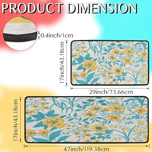 Miniatura 2 de Tapete de cocina texturizado con patrón geométrico floral acolchado antifatiga, juego de 2 tapetes de cocina para piso, duradero, resistente a las