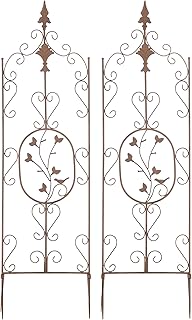 CLP Set De 2 Soportes Burgus para Plantas Enredaderas I Juego De 2 Vallas De Jardín En Metal & Estilo Rústico, Color:Antiguo marrón