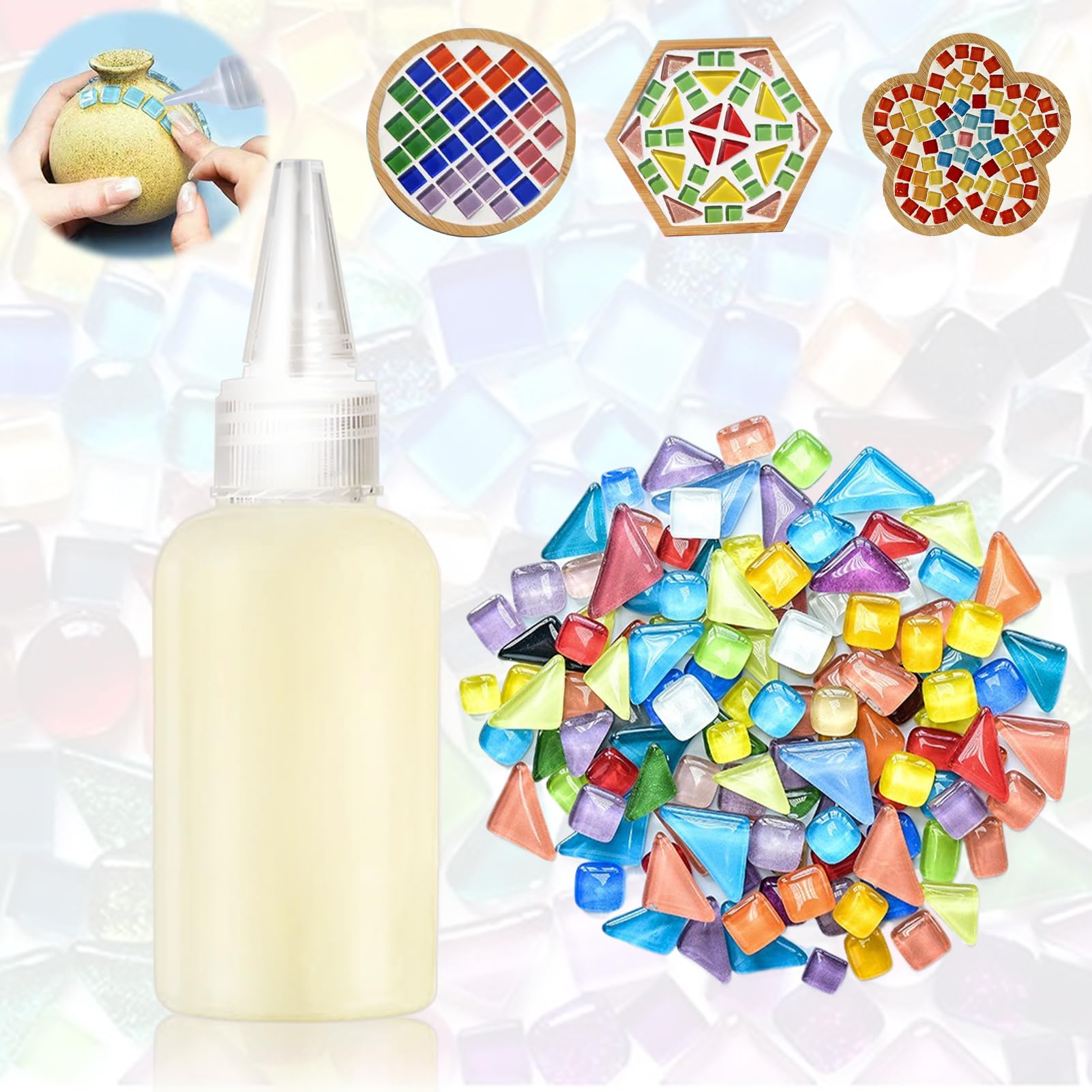 ALLONY Cola para Mosaicos, Adhesivo Traslúcido para Mosaicos, Pegamento Mosaicos, Mosaicos Manualidades 200g, Mosaic Glue 50ml, Se Pueden usar Juntos para Bricolaje