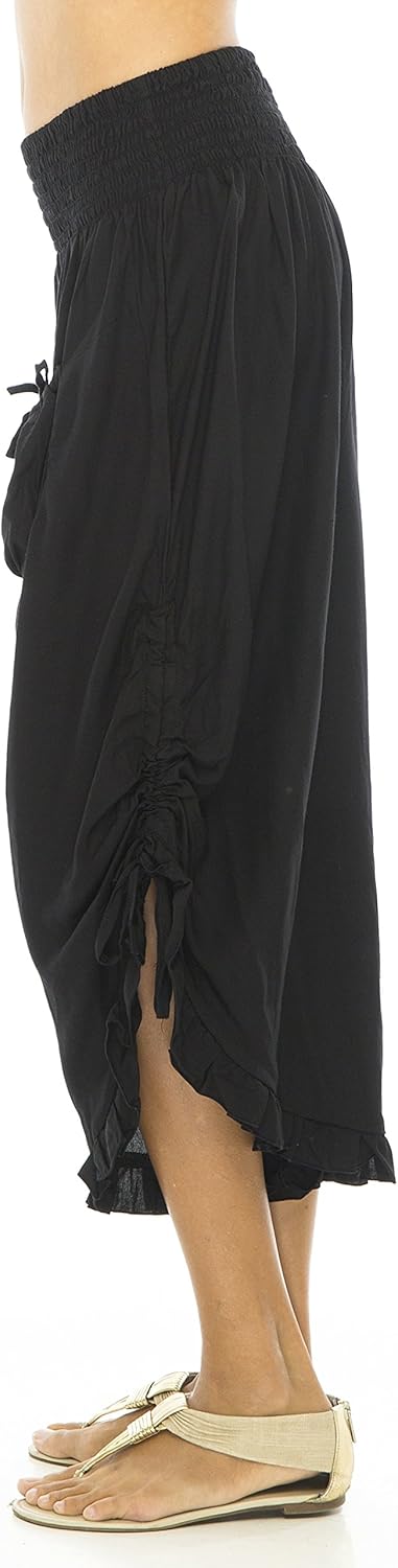 Back From Bali Womens Cropped Wide Leg Pants Trouser Comfort Solid Elastic Waist (S-4XL)