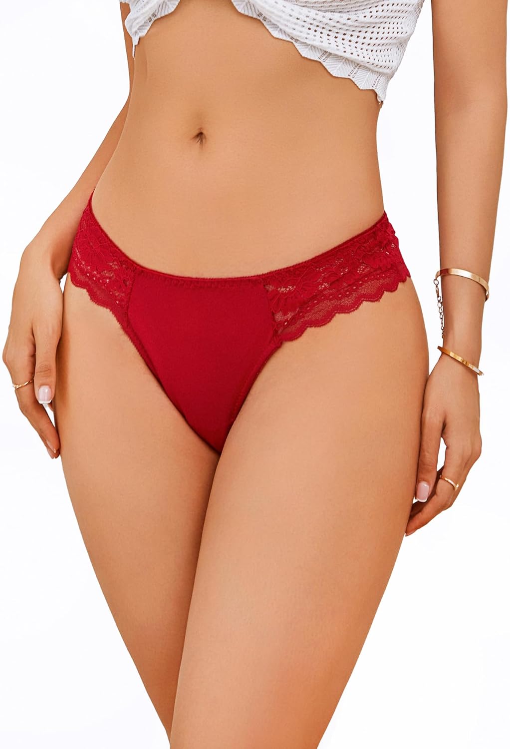 Women's Seamless Cotton Thong Underwear for Women Soft Lace Thongs Breathable Low Rise Bikini Briefs 5 Pack S-XL - Image 8