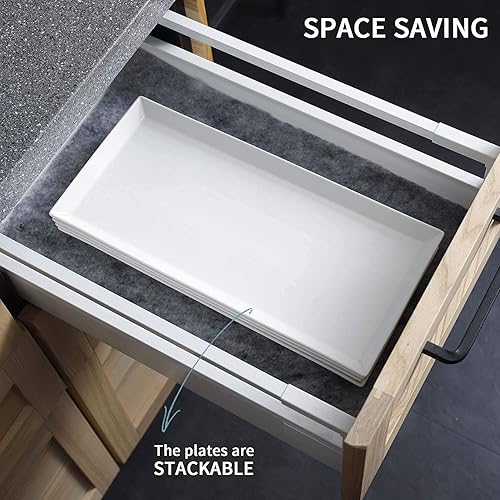 Miniatura 8 de Sweese Platos de servir blancos, bandejas de porcelana para fiestas, platos rectangulares de 15.5 pulgadas, juego de 4