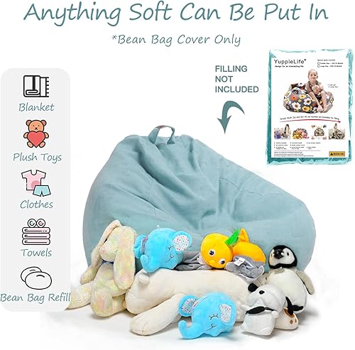 Miniatura 8 de YuppieLife Puf de almacenamiento de animales de peluche, funda de lona para niños (sin relleno)/lavable a máquina y duradera, para decoración de