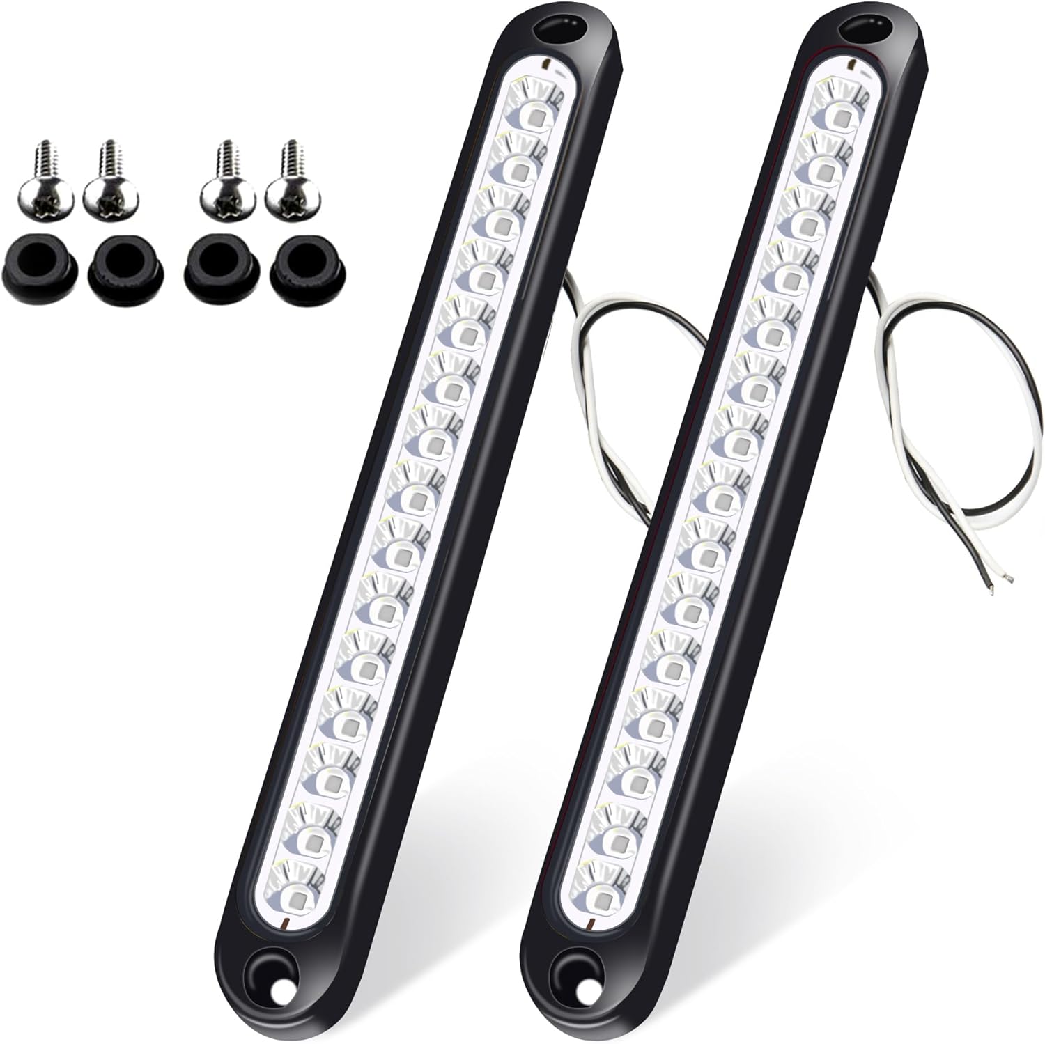 2pcs Red 15LEDs Trailer Brake Tail Light Bar LED Waterproof Stop Turn Signal Tail Lights Trailer Identification Light for Marine Boats Golf Truck Offroad