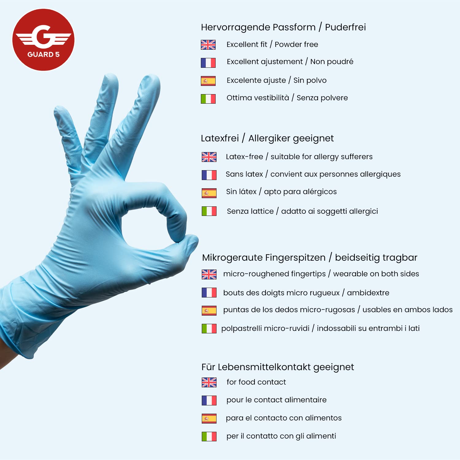 GUARD 5 - blaue Nitril Einweghandschuhe 1000 (10x100 Stück) Gr.10/XL in Spenderbox - Einmalhandschuhe, Untersuchungshandschuhe, Nitril Handschuhe, puderfrei, ohne Latex