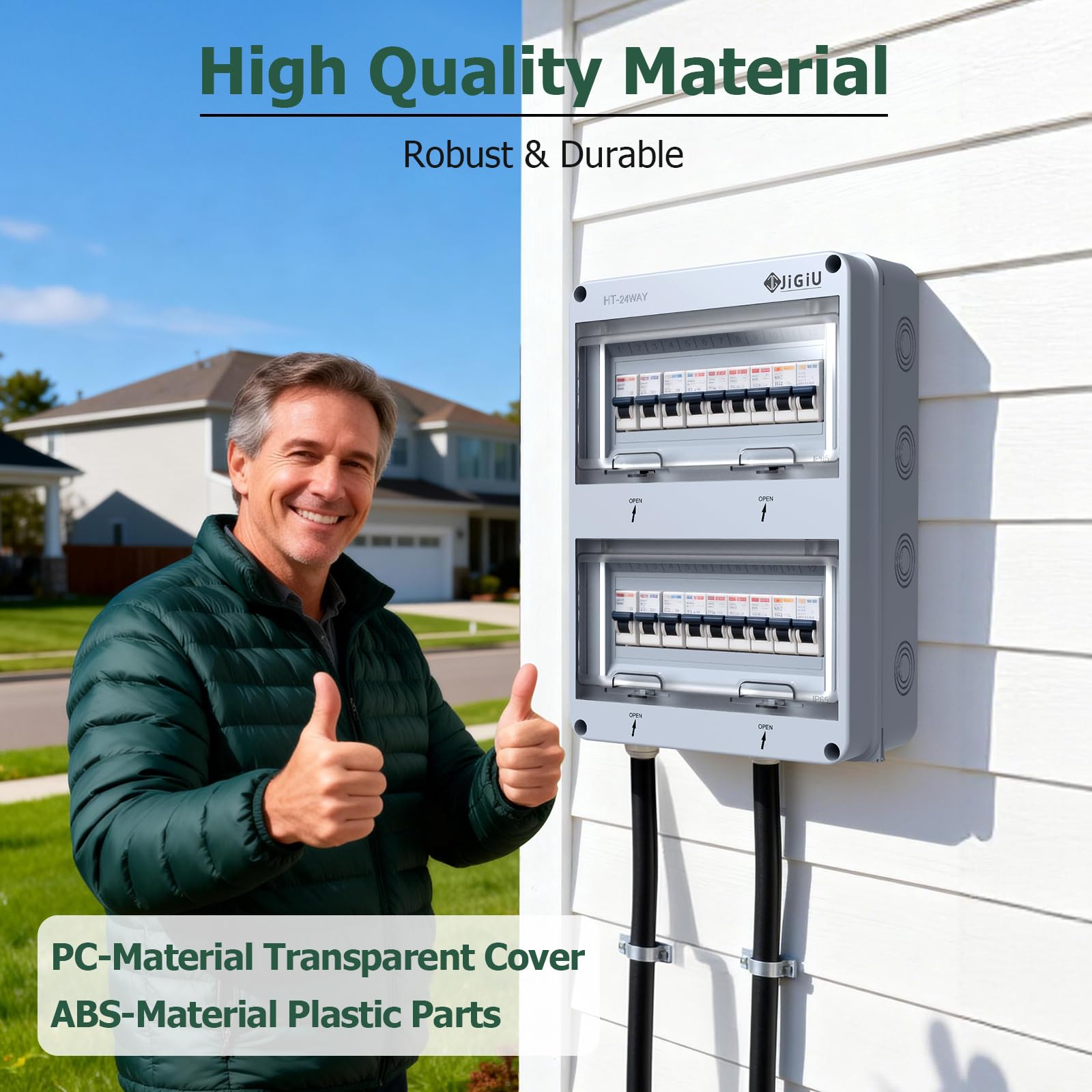 JiGiU Sicherungskasten Aufputz 2-Reihig 24 Module, Verteilerkasten IP65 Wasserdicht Feuchtraum Gehäuse Kleinverteiler aus ABS Material für Garten, Villen, Ladesäulen, Außenbereiche (365*275*110mm)